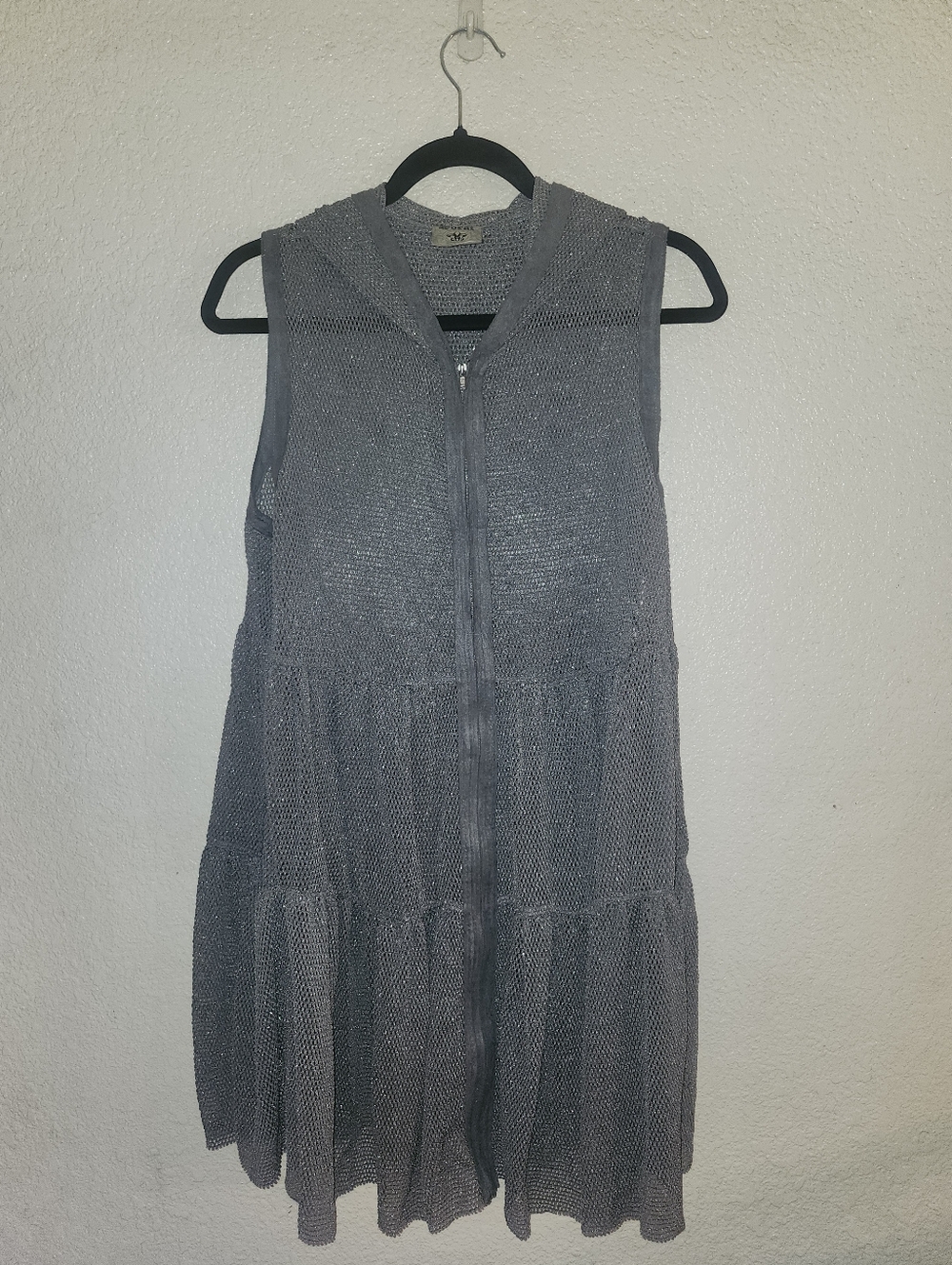 🩶✨️NWOT Vocal "Hooded Sleeveless Zip-Up Fishnet Dress" Gray🩶 w/Sparkle✨️ Large